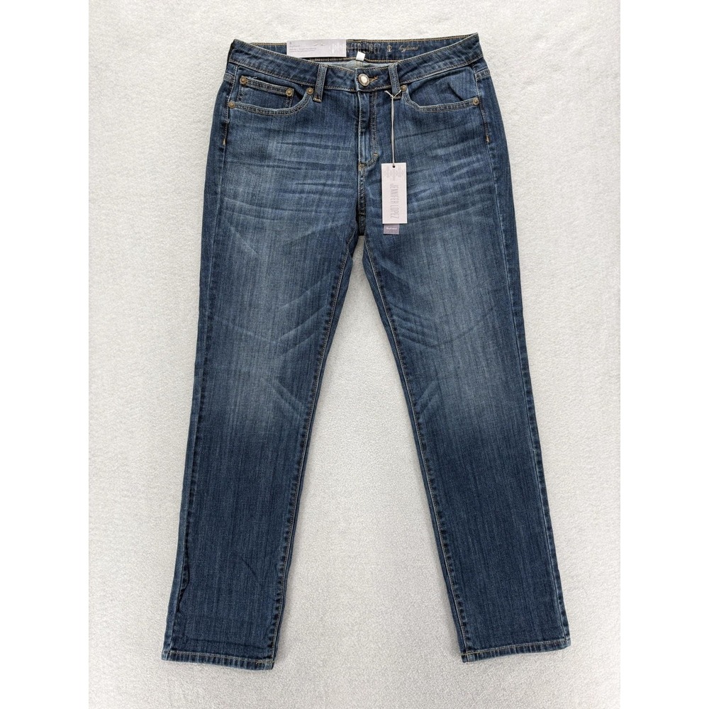 JLO Jennifer Lopez Boyfriend Jeans Womens 8L Blue Wash Mid Rise Stretch Denim